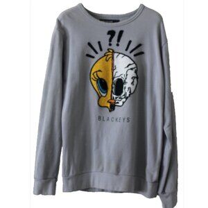 Tweety Bird Split Skull Gothic Sweatshirt, Raised Lettering Tweety, Grey, Large